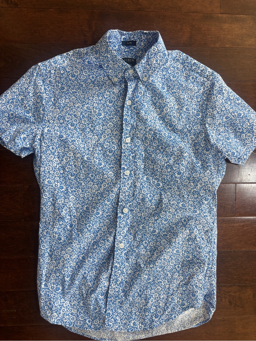 Men’s J. Crew Blue and White Floral Short-Sleeve Button-Down Shirt Size Small